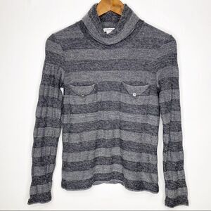 Lacoste Grey Striped Long Sleeve Turtleneck Top